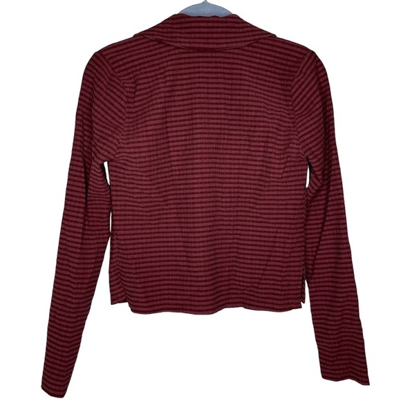 Madewell Seersucker Crop Shirt burgundy stripe size small - Picture 3 of 4